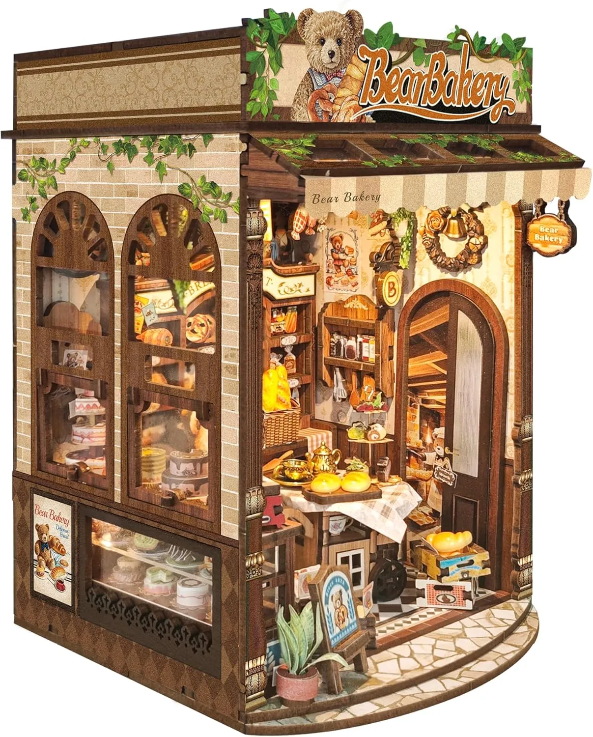 DIY Book Nook Kit,Miniature Dollhouse kit Store,3D Puzzle Tiny House Mini Bookend for Booknook Bookshelf Decor,Gift for Adults and Teens - Bear Bakery (SQ-65)