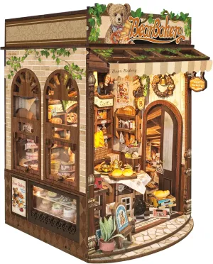 DIY Book Nook Kit,Miniature Dollhouse kit Store,3D Puzzle Tiny House Mini Bookend for Booknook Bookshelf Decor,Gift for Adults and Teens - Bear Bakery (SQ-65)