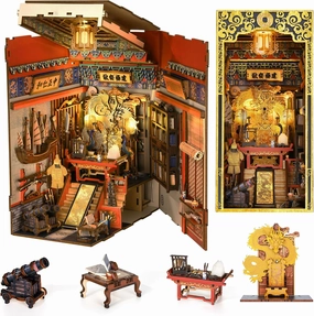 DIY Book Nook Kit, DIY Miniature Dollhouse Booknook Kit, 3D Wooden Puzzle Bookend Bookshelf Insert Decor with LED Light for Teens and Adults (The Emperor’s Study)