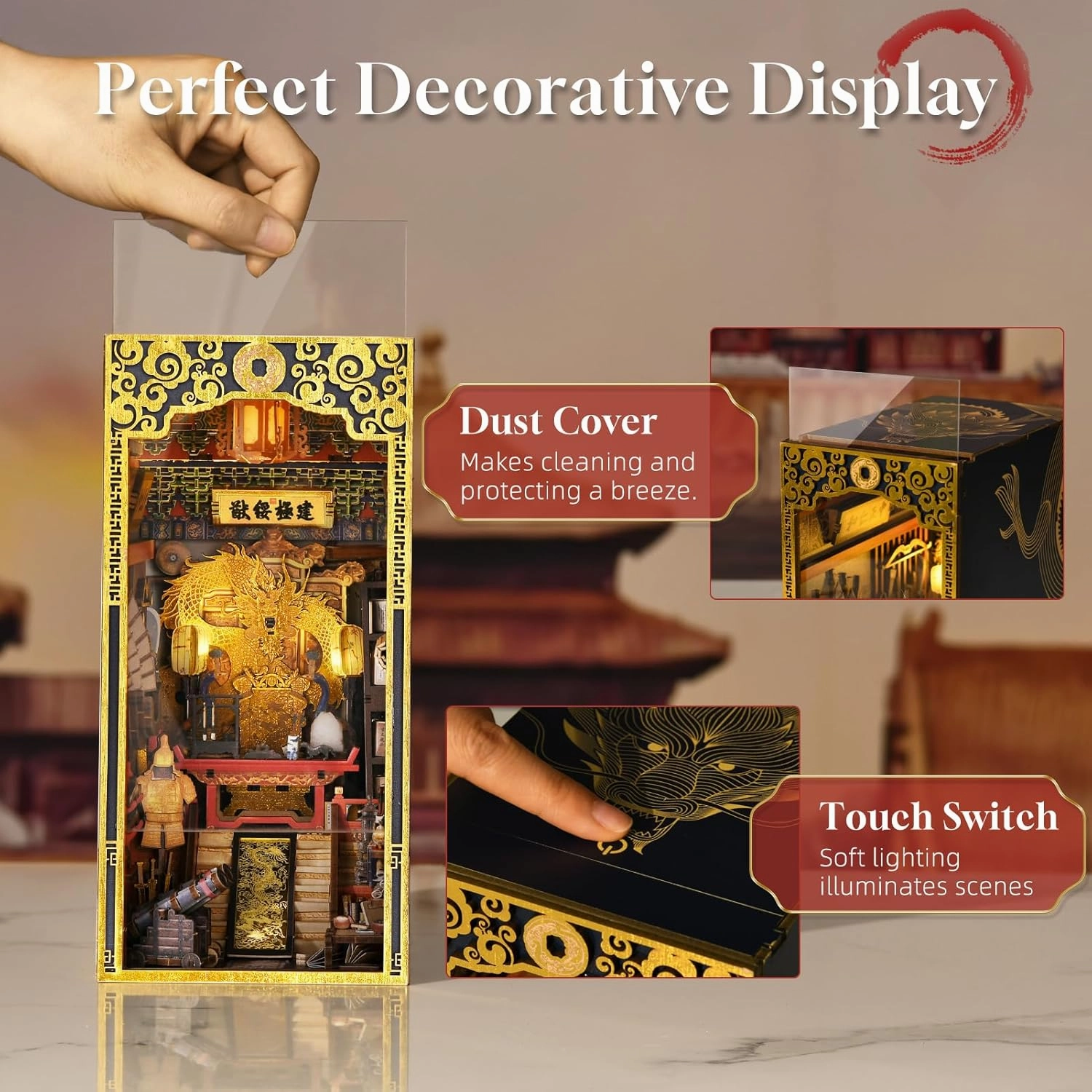 DIY Book Nook Kit, DIY Miniature Dollhouse Booknook Kit, 3D Wooden Puzzle Bookend Bookshelf Insert Decor with LED Light for Teens and Adults (The Emperor’s Study)