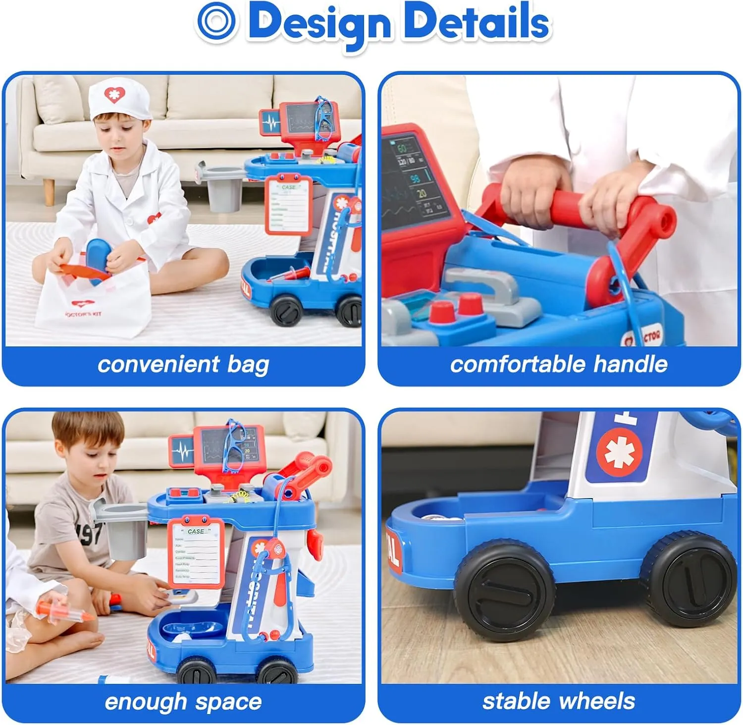Doctor Kit for Toddlers 3 4 5, Kids Doctor Cart Play Set with Costume, Stethoscope and Medical Bag, Doctor Toy for Girls Boys Christmas Birthday Gift