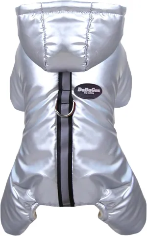 Dog Coat Windproof Jacket Cold Weather Coat 4 Legs Warm Dog Jumpsuit Winter Thick Clothes Snow Proof Coat Cotton Dog Coat for Small Dog Medium Dog Cat Silver M