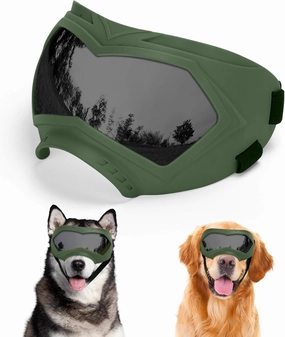 Dog Goggles, UV Protection, Windproof, Dustproof, Anti-Fog Dog Sunglasses for Large & Medium Dogs, Lightweight TPE Frame with Adjustable Strap, Stylish Outdoor Protection (Olive Green)