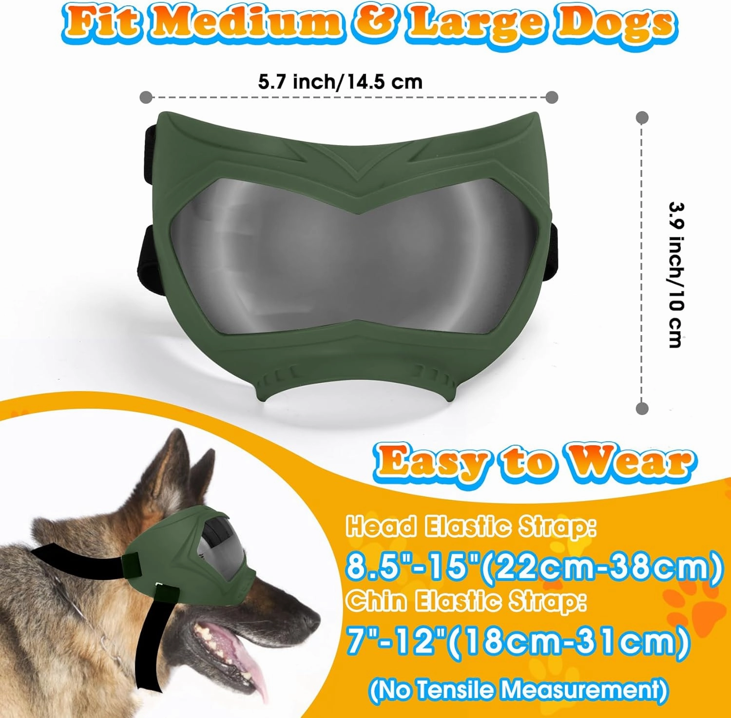 Dog Goggles, UV Protection, Windproof, Dustproof, Anti-Fog Dog Sunglasses for Large & Medium Dogs, Lightweight TPE Frame with Adjustable Strap, Stylish Outdoor Protection (Olive Green)