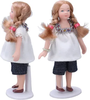 Dollhouse Girl Doll, 1/12 Scale Ceramic and Cloth Miniature Porcelain Girl Dollhouse with T Shirt Shorts