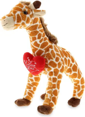 DolliBu I Love You Valentine Plush Large Giraffe - Cute Stuffed Animal with Red Heart and Name Personalization Gift for Valentines Day, Birthday, Anniversary, Romantic Date - 16 Inches