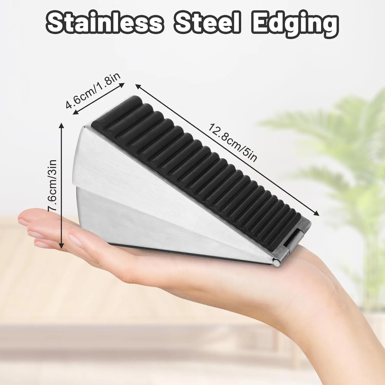 Door Stoppers for Bottom of Door, Adjustable Large Spring Heavy Duty Door Stopper, Tall up to 3" Stainless Steel & Rubber Door Stop Wedge Suits Any Heavy Doors (2, Silver)