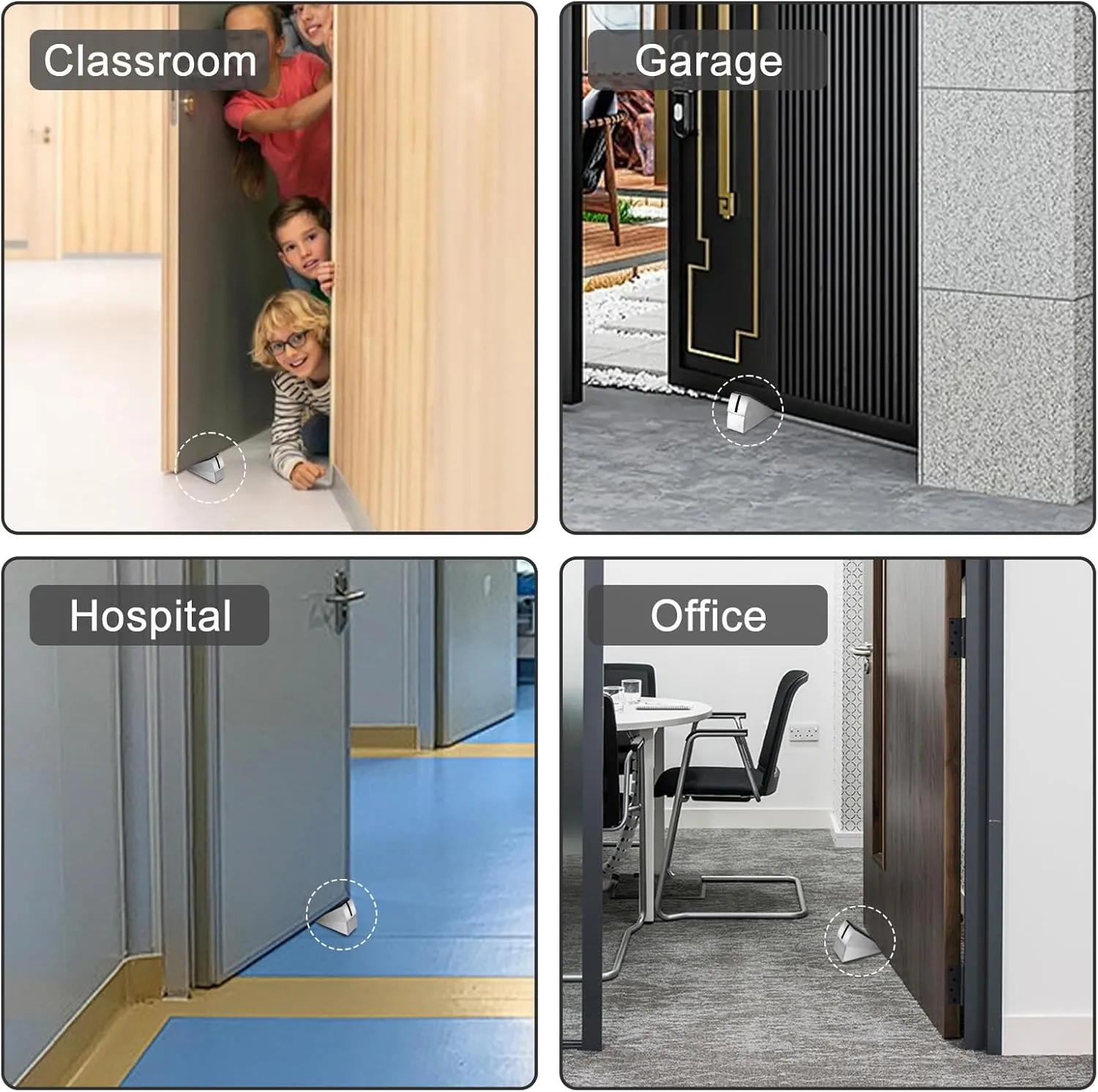 Door Stoppers for Bottom of Door, Adjustable Large Spring Heavy Duty Door Stopper, Tall up to 3" Stainless Steel & Rubber Door Stop Wedge Suits Any Heavy Doors (2, Silver)