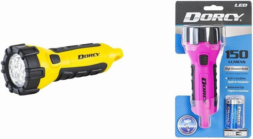 Dorcy 55 Lumen Floating Water Resistant LED Flashlight Bundle with Carabineer Clip, Yellow (41-2510) and Pink (41-2509)