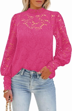 DOROSE Womens Tops and Blouses Dressy Casual Lace Floral Long Sleeve Shirts