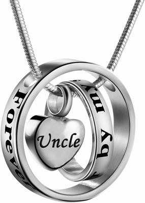 Double Ring Cremation Urn Ashes Necklace No Longer by My Side,Forever in My Heart Carved Locket Waterproof Memorial Pendant
