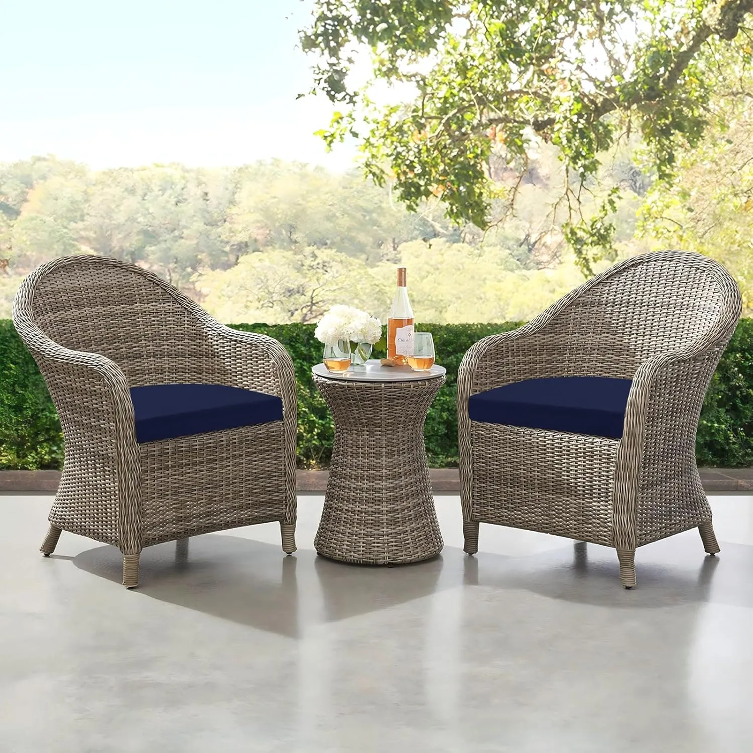 downluxe Outdoor Chair Cushions Set of 4 for Patio Furniture, Water-Resistant Patio Chair Cushions with Ties, High Density Foam Outdoor Seat Cushion, 17" X 16" X 2", Navy