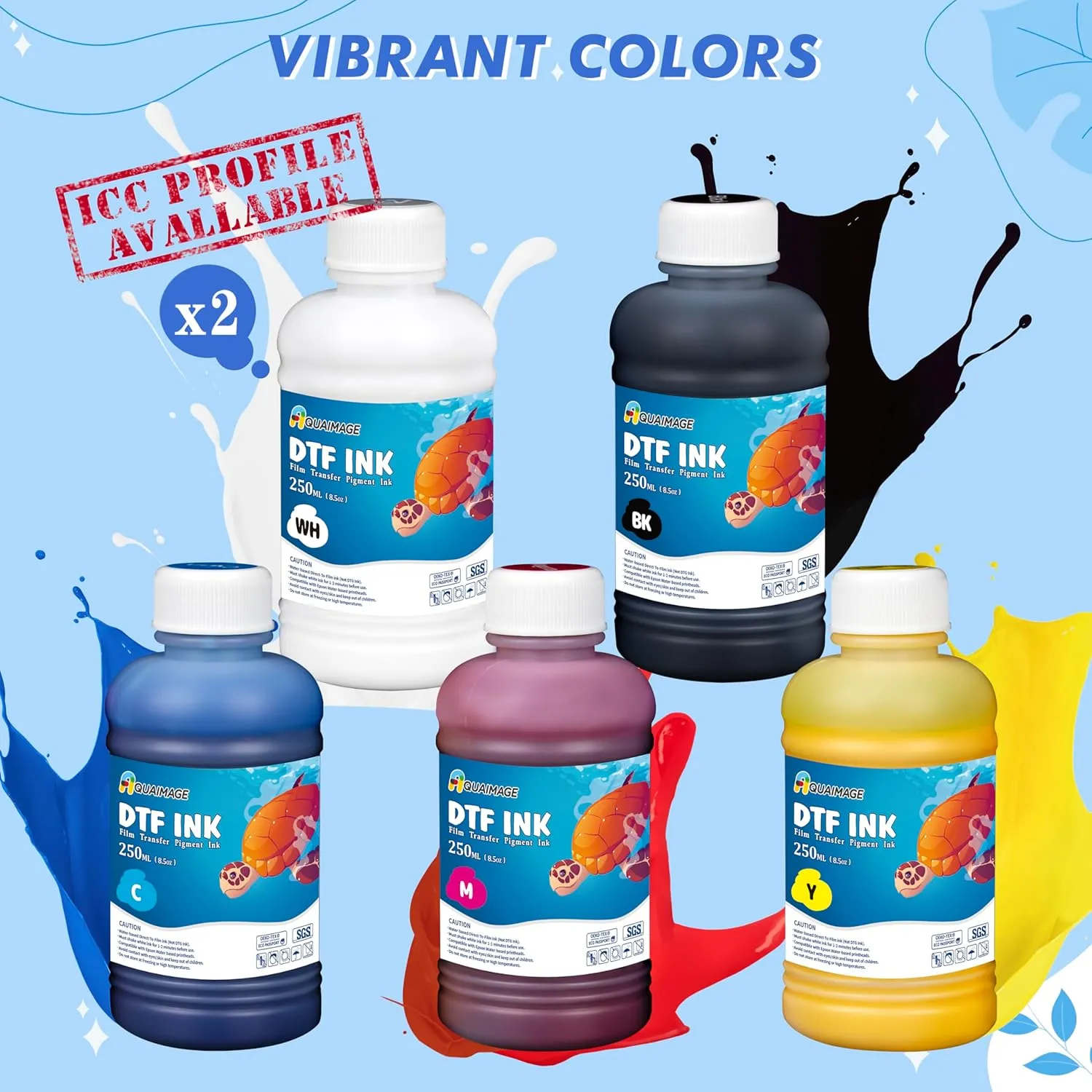 Dtf Ink 1500ml Dtf Printer Ink for ET8550,L1800,XP15000, Bright Colors,DTF Transfer Ink for Pet Film, Refill Ink for P400, P800, P600, DX5, XP600. (250ml x 6, 2Wh BKCMY)