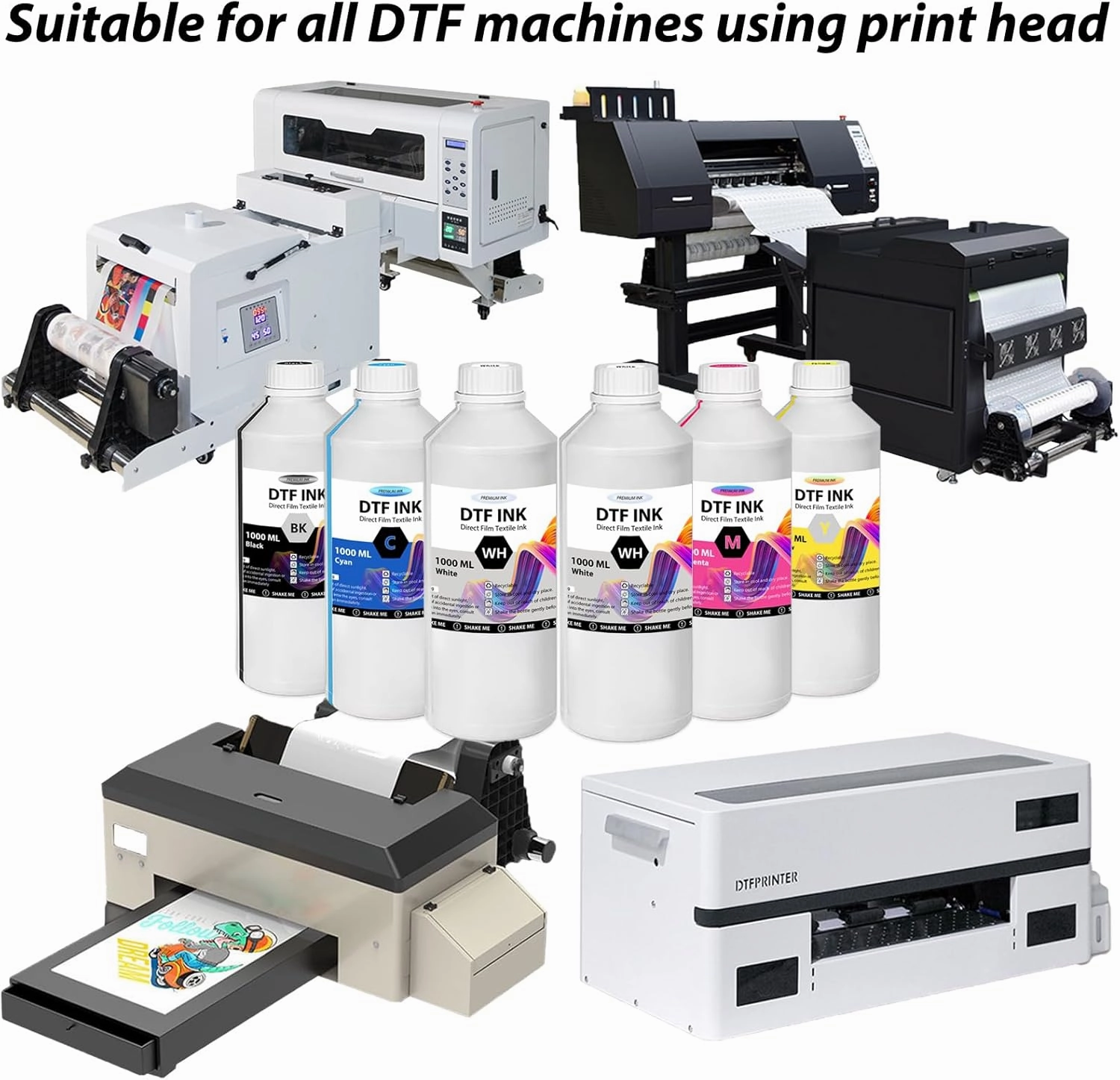 DTF Ink 6000ML DTF Transfer Ink for PET Film, Premium Pigment Ink Refill for P600 P800 DX5 DX7 R1390 XP600 i3200 4720 Printers, High Fluidity & Coverage (1000ML*6, 2W BKCMY)