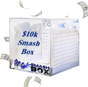 Durable Acrylic DIY Smash Box for Money 10k Savings - Buckle Design, Transparent, Secure & Portable - Ideal Cash Savings Box