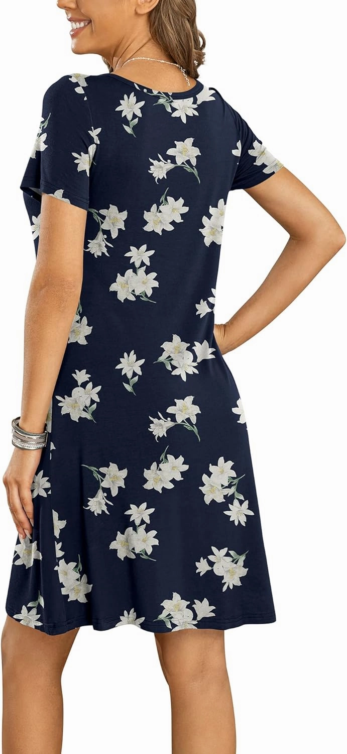 DUSDIMON Women's Summer Casual Tshirt Dresses Short Sleeve Cover ups Beach Loose Dress