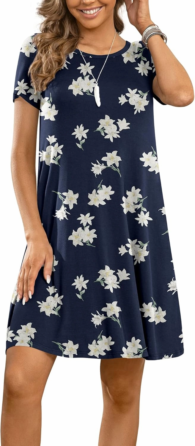 DUSDIMON Women's Summer Casual Tshirt Dresses Short Sleeve Cover ups Beach Loose Dress