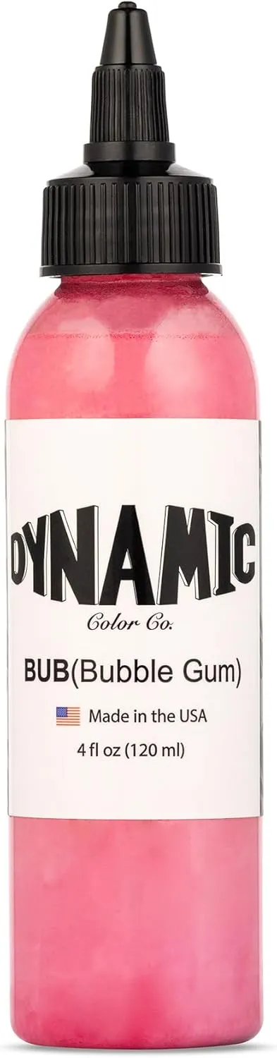 Dynamic Color Co Bubble Gum Tattoo Ink (4oz Bottle): Vibrant, Sterilized, Vegan & USA-Made Since 1990 – Trusted by Artists Worldwide
