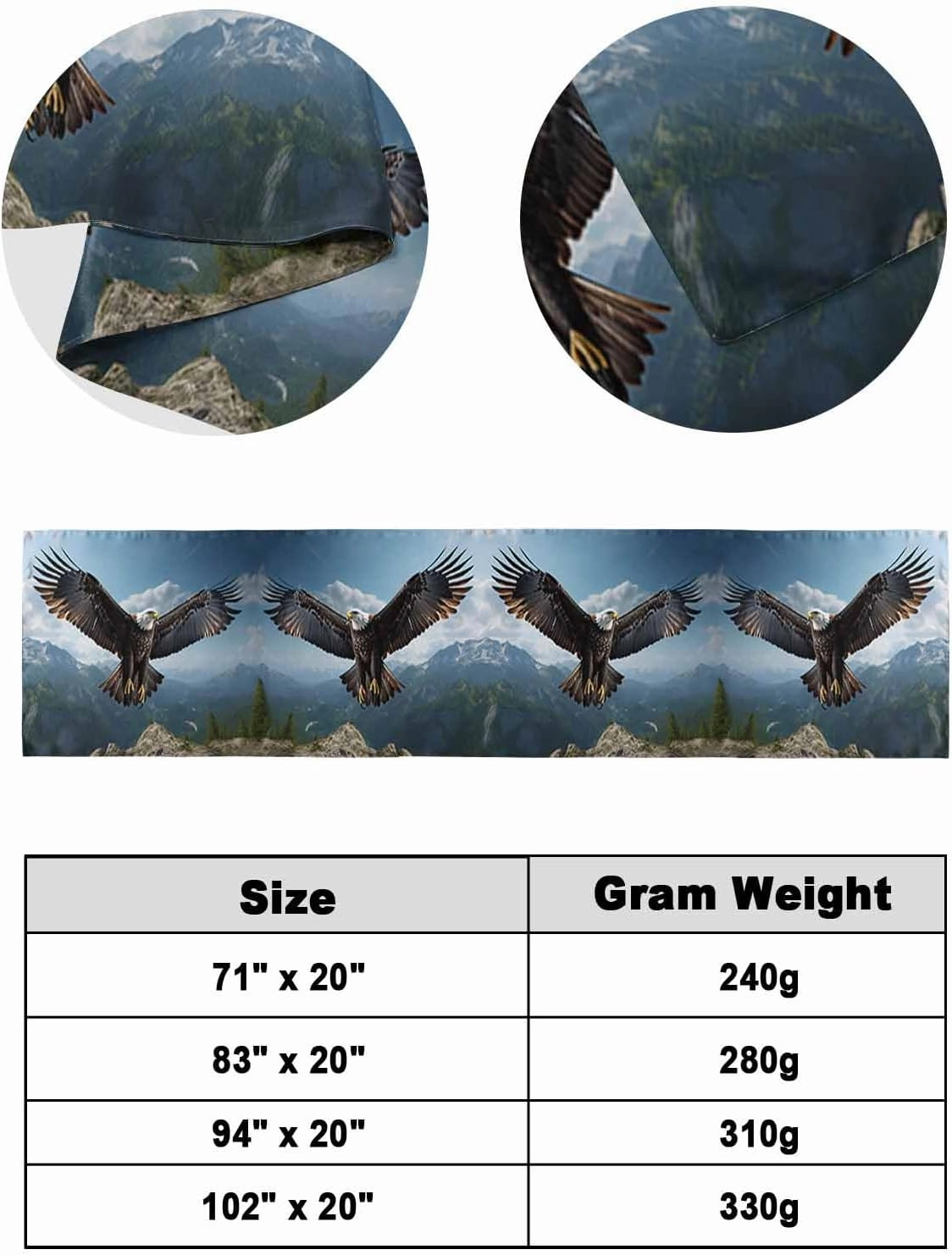 Eagle Bed Runner for King Size Bed, Forest Mountains Range Sky Animal Natural Landscape Bedspread Protector Slipcover Bed Scarf for Foot Bed Runners & Scarves for Bedroom Hotel 102x20 Inches