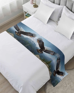 Eagle Bed Runner for King Size Bed, Forest Mountains Range Sky Animal Natural Landscape Bedspread Protector Slipcover Bed Scarf for Foot Bed Runners & Scarves for Bedroom Hotel 102x20 Inches