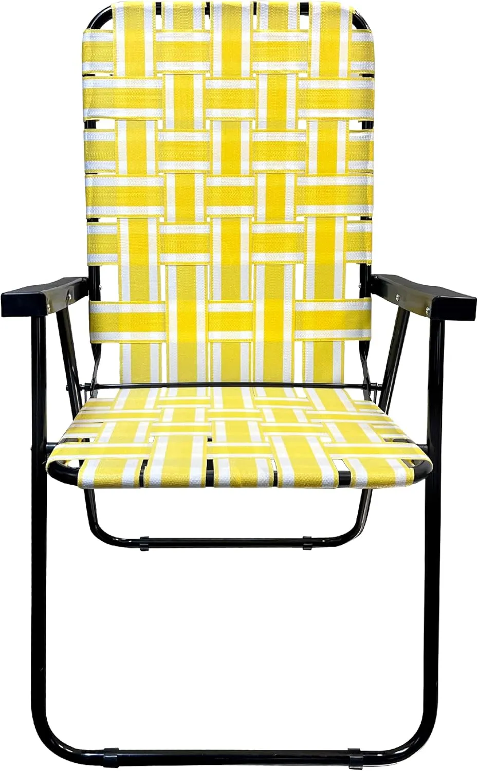 EasyGo Product Lawn Chair Folding Steel Webbing Chaise Patio Lounger Seat Wood Handles for Camping, Beach, Fishing, Backyard, Stadium, Pool, Boating, and Sports, 2 Pack Yellow Stripes