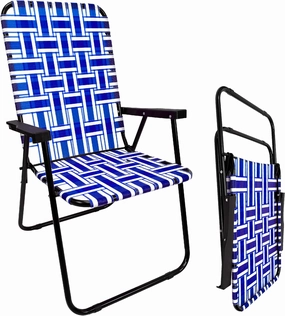 EasyGo Product Lawn Chair Folding Steel Webbing Chaise Patio Lounger Seat Wood Handles for Camping, Beach, Fishing, Backyard, Stadium, Pool, Boating, and Sports, 1 Pack, Blue