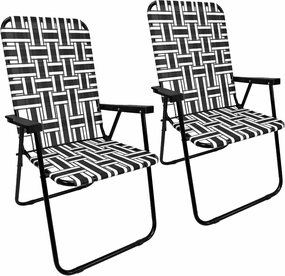 EasyGo Product Lawn Chair Folding Steel Webbing Chaise Patio Lounger Seat Wood Handles for Camping, Beach, Fishing, Backyard, Stadium, Pool, Boating, and Sports, 2 Pack, 2 PackBlack/Grey