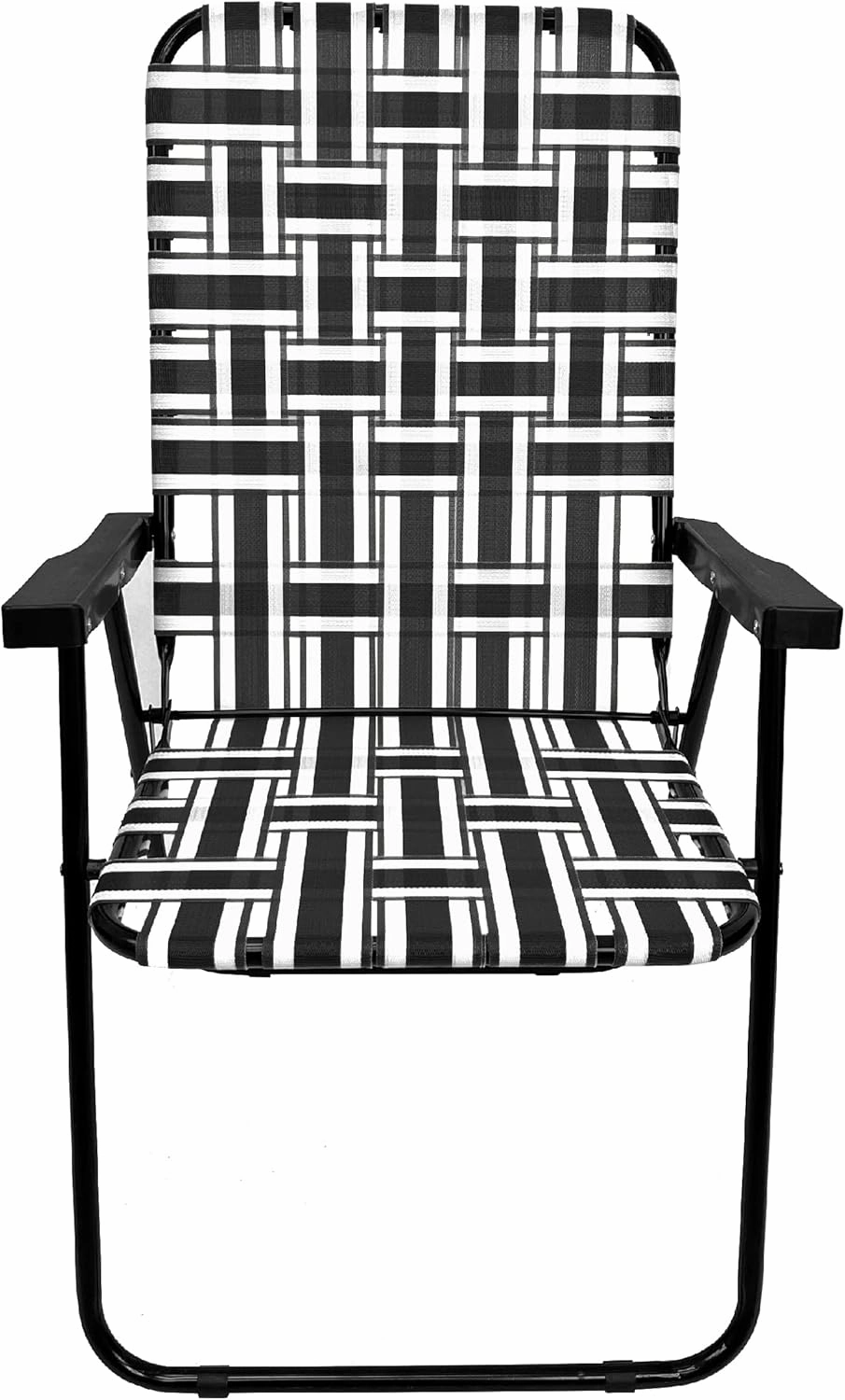 EasyGo Product Lawn Chair Folding Steel Webbing Chaise Patio Lounger Seat Wood Handles for Camping, Beach, Fishing, Backyard, Stadium, Pool, Boating, and Sports, 2 Pack, 2 PackBlack/Grey