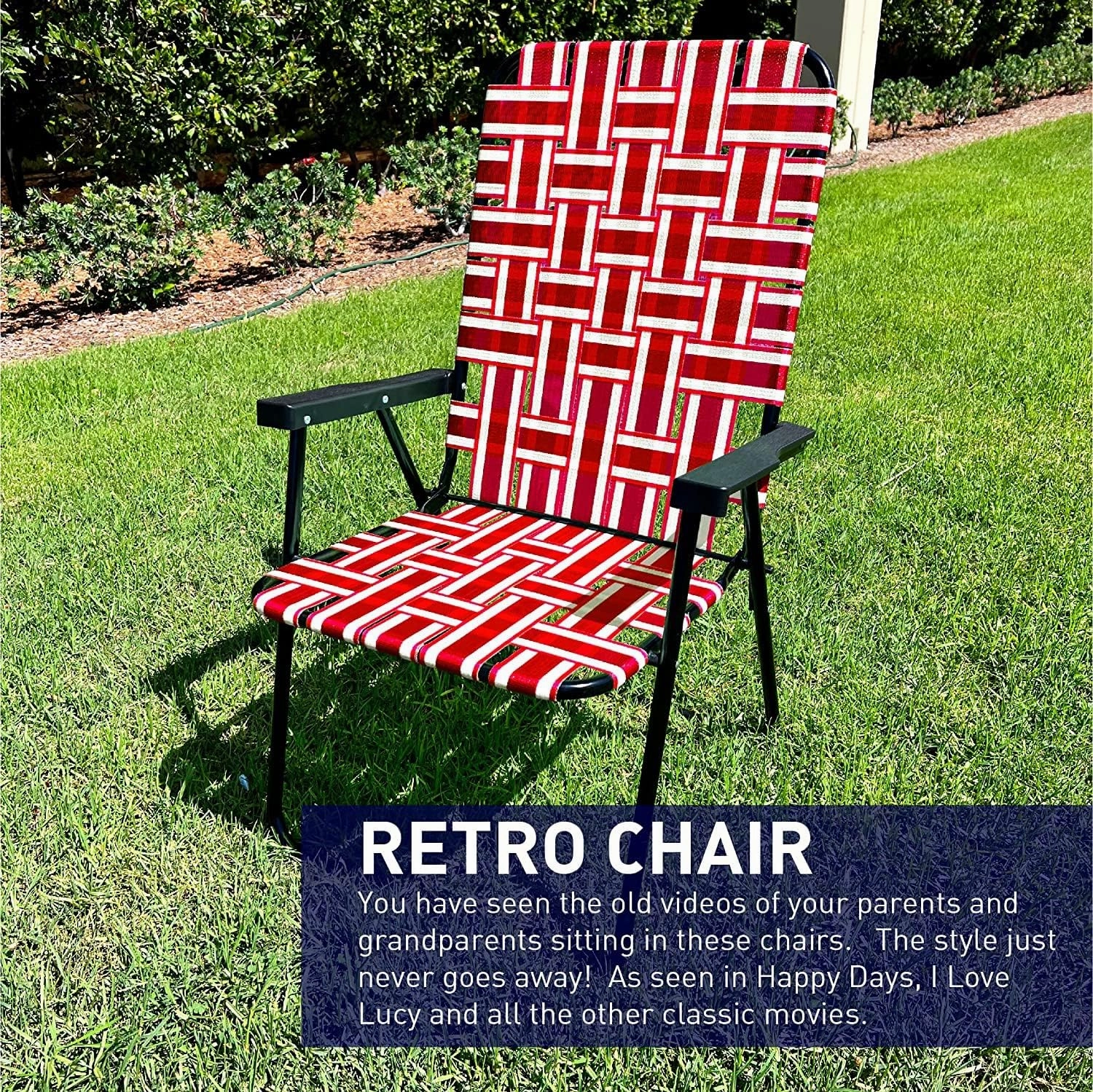 EasyGo Product Lawn Chair Folding Steel Webbing Chaise Patio Lounger Seat Wood Handles for Camping, Beach, Fishing, Backyard, Stadium, Pool, Boating, and Sports, 4 Pack, Red
