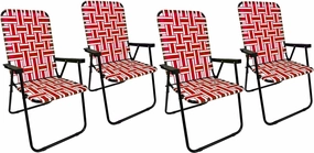 EasyGo Product Lawn Chair Folding Steel Webbing Chaise Patio Lounger Seat Wood Handles for Camping, Beach, Fishing, Backyard, Stadium, Pool, Boating, and Sports, 4 Pack, Red