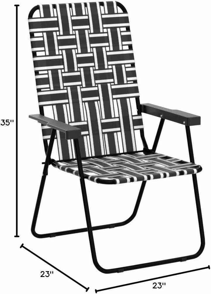 EasyGo Product Lawn Chair Folding Steel Webbing Chaise Patio Lounger Seat Wood Handles Great for Camping, Beach, Fishing, Backyard, Stadium, Pool, Boating, and Sports 1 Pack Black