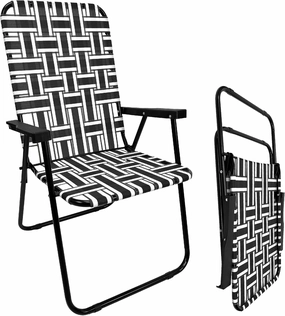 EasyGo Product Lawn Chair Folding Steel Webbing Chaise Patio Lounger Seat Wood Handles Great for Camping, Beach, Fishing, Backyard, Stadium, Pool, Boating, and Sports 1 Pack Black
