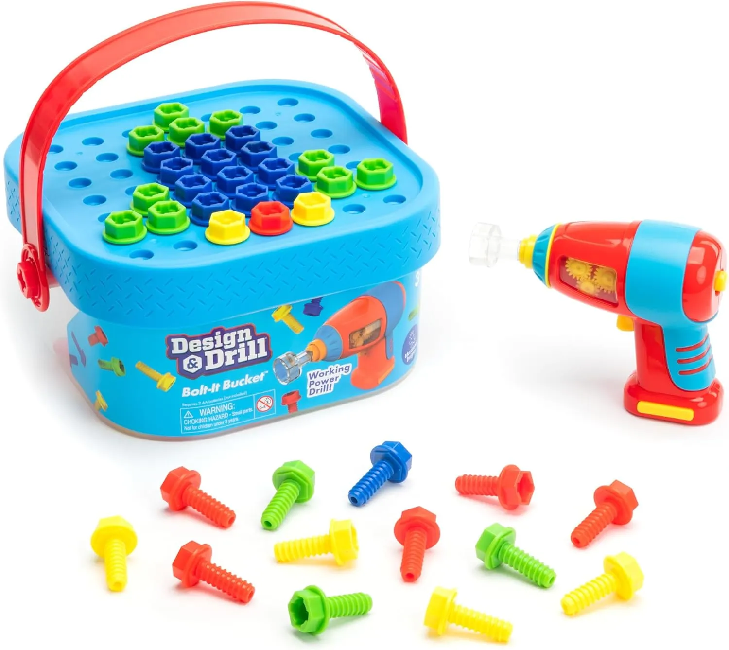 Educational Insights Design & Drill Bolt-It Bucket - Construction Toys & Toddler Tools, Kids Tool Set with Real Electric Drill Toy, Take Apart STEM Set, Building Kits and Gifts for Ages 3 