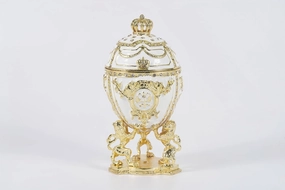 Egg Trinket Box and Blanche White Coronation Egg, Enameled Jewelry Box Unique Decorative Metal Box with Classic Ornaments Great for Home Decor