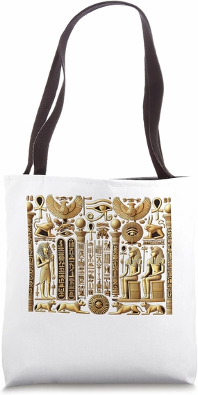 Egypt Hieroglyph Columns Gold Symbol Magic Graphic Tote Bag