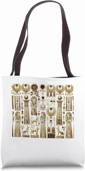 Egypt Hieroglyph Columns Gold Symbol Magic Graphic Tote Bag