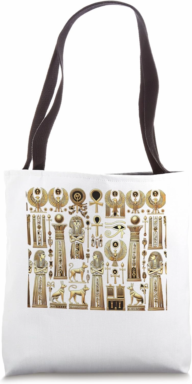 Egypt Hieroglyph Columns Gold Symbol Magic Graphic Tote Bag