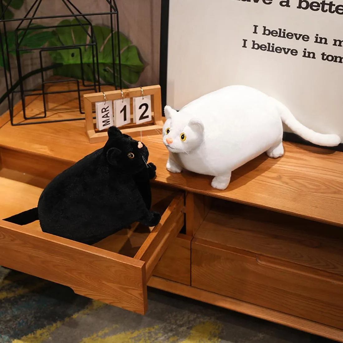 ELAINREN Realistic Chubby Black Cat Stuffed Animals Toy Ultra-Soft Fat Kitten Plush Large Pillow Fluffy Lifelike Kitty Plushie Cushion Decor Gifts/19.6''
