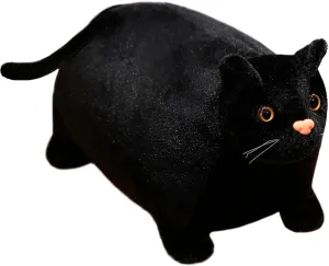 ELAINREN Realistic Chubby Black Cat Stuffed Animals Toy Ultra-Soft Fat Kitten Plush Large Pillow Fluffy Lifelike Kitty Plushie Cushion Decor Gifts/19.6''