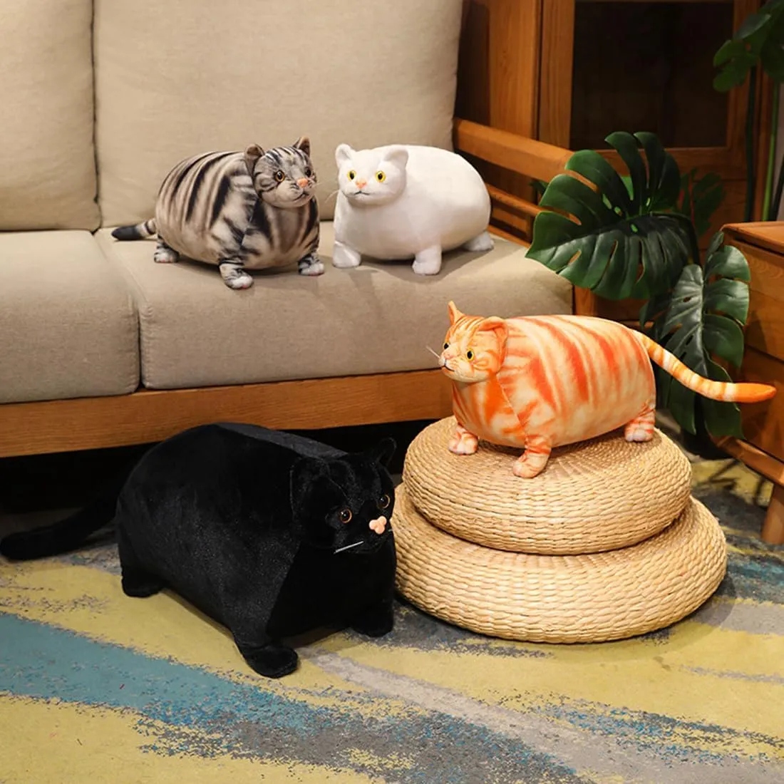 ELAINREN Realistic Chubby Black Cat Stuffed Animals Toy Ultra-Soft Fat Kitten Plush Large Pillow Fluffy Lifelike Kitty Plushie Cushion Decor Gifts/19.6''