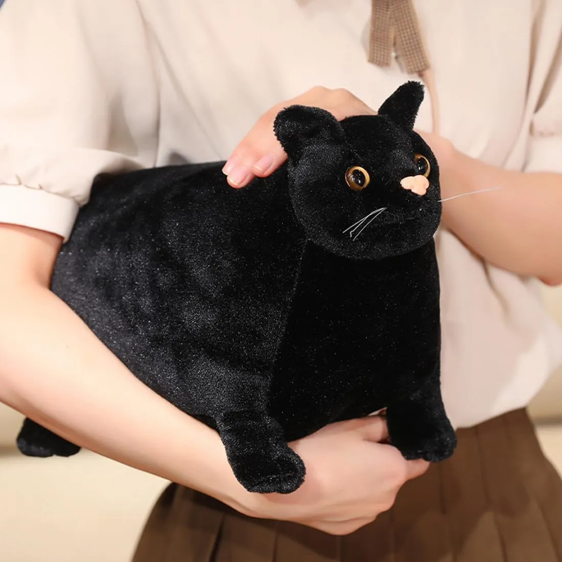 ELAINREN Realistic Chubby Black Cat Stuffed Animals Toy Ultra-Soft Fat Kitten Plush Large Pillow Fluffy Lifelike Kitty Plushie Cushion Decor Gifts/19.6''