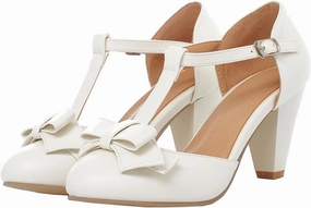 Elbslutt Women's Cute Retro Rockabilly Shoes T Strap Mary Janes Heels Chunky Cosplay Shoes Sweet Block Heeled Bow Pumps