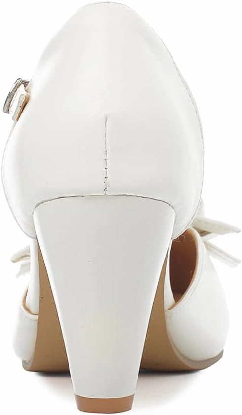 Elbslutt Women's Cute Retro Rockabilly Shoes T Strap Mary Janes Heels Chunky Cosplay Shoes Sweet Block Heeled Bow Pumps