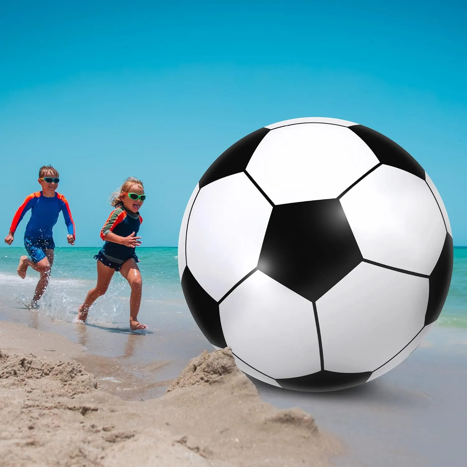 Elcoho 60 Inch Inflatable Beach Ball Jumbo Inflatable Soccer Ball Pool Party Decoration Toy Beach Toy for Water Sports Games Party Supplies Family Gathering