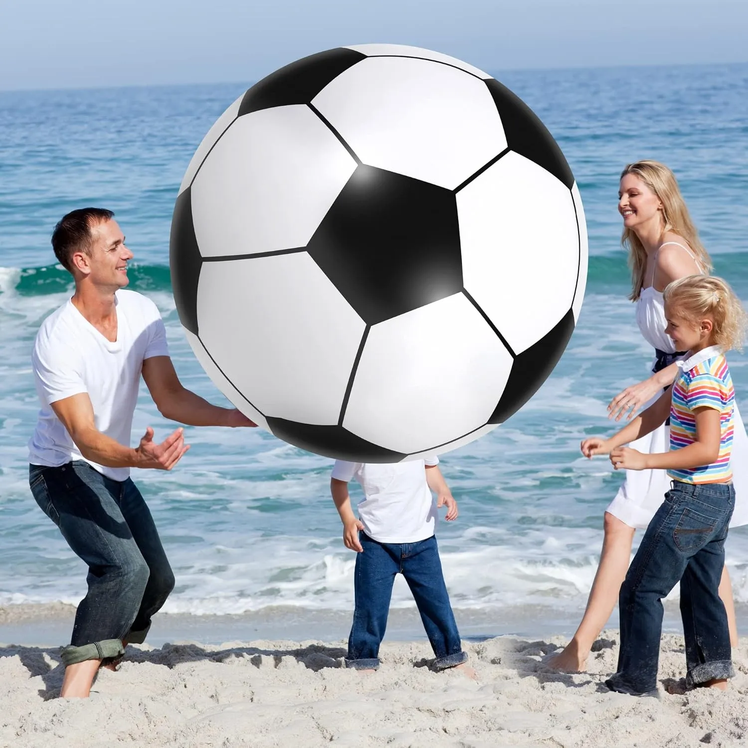 Elcoho 60 Inch Inflatable Beach Ball Jumbo Inflatable Soccer Ball Pool Party Decoration Toy Beach Toy for Water Sports Games Party Supplies Family Gathering