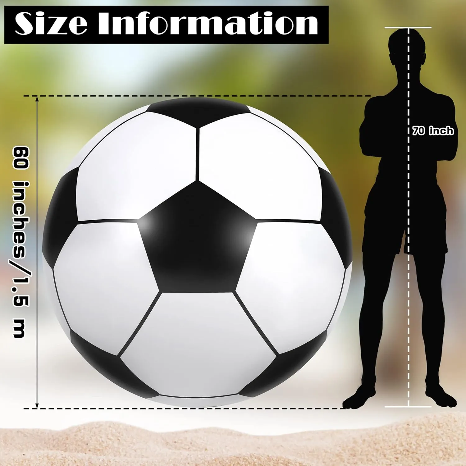 Elcoho 60 Inch Inflatable Beach Ball Jumbo Inflatable Soccer Ball Pool Party Decoration Toy Beach Toy for Water Sports Games Party Supplies Family Gathering