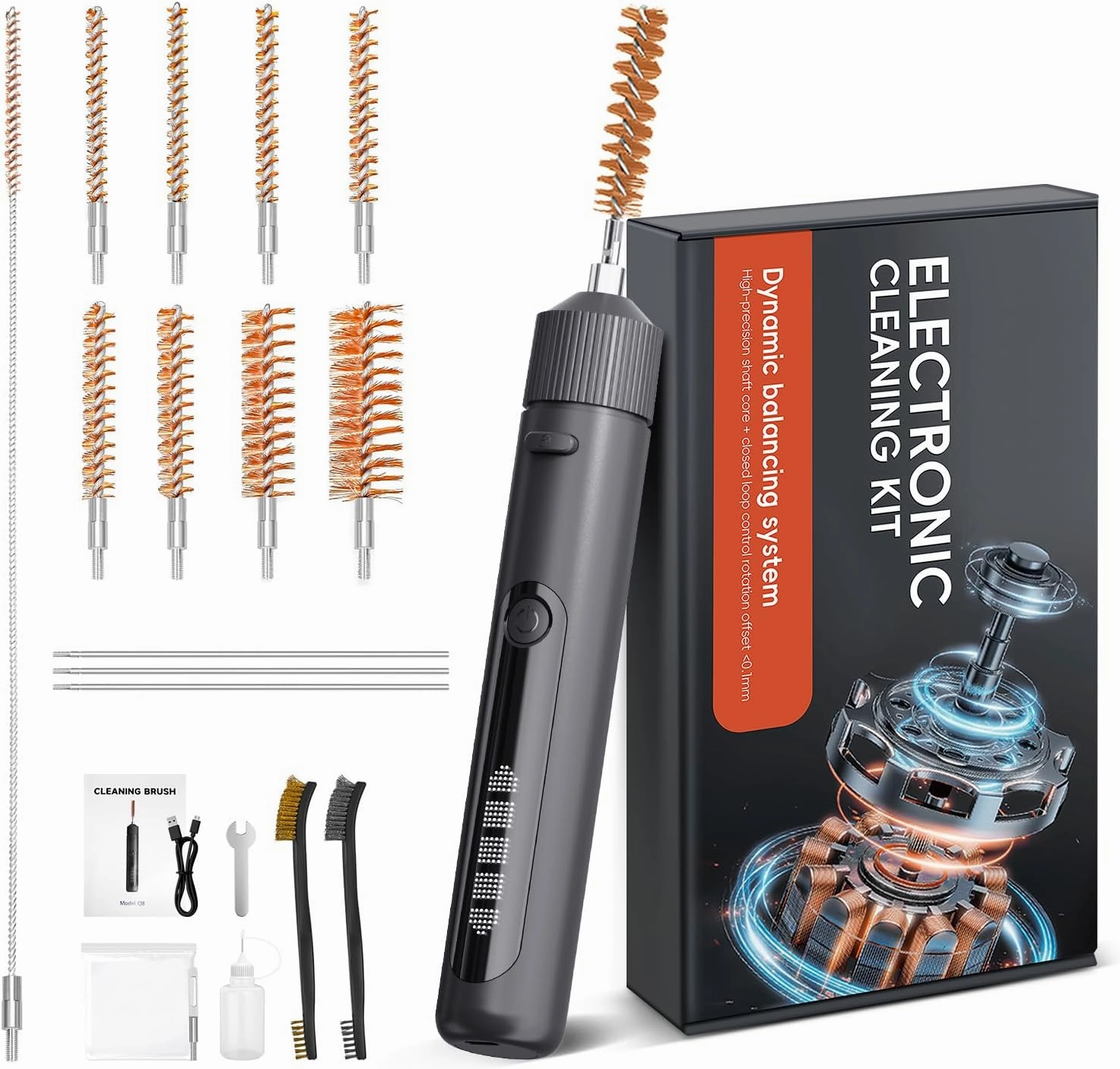 Electric Universal Handgun Cleaning Kit, Pistol Rifle Handgun Shotgun Hunting Cleaning Kit with Bronze Bore Brush.17,.20,.22,.25,.30,.338,.40, Caliber Brass Rods and Tough Carrying Case