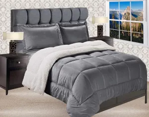 Elegant Comfort Premium Quality Heavy Weight Micromink Sherpa-Backing Reversible Down Alternative Micro-Suede 3-Piece Comforter Set, King, Grey