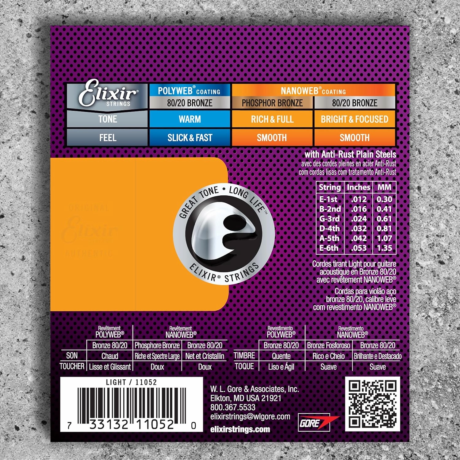Elixir Strings, Acoustic Guitar Strings, 80/20 Bronze with NANOWEB Coating, Longest-Lasting Bright and Focused Tone with Comfortable Feel, 6 String Set, Light 12-53