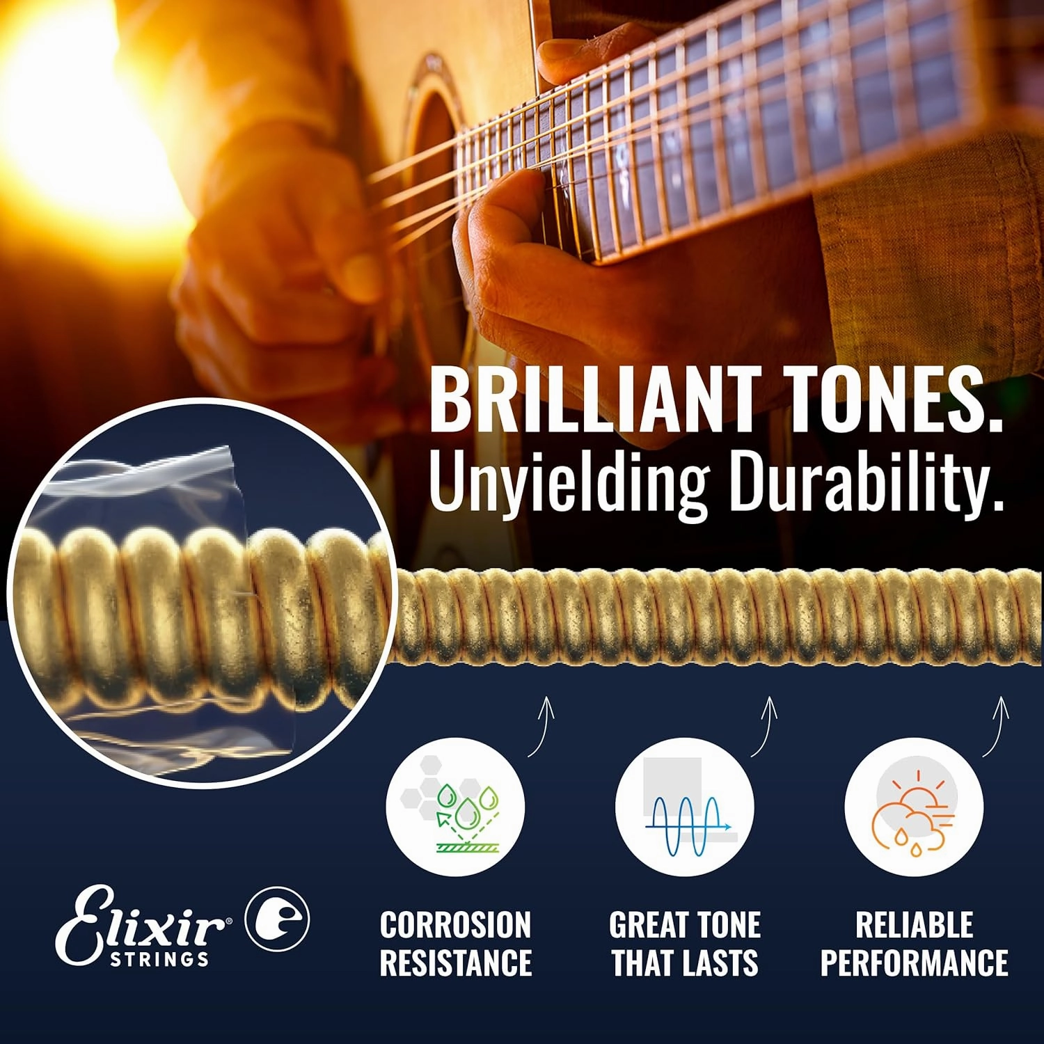 Elixir Strings, Acoustic Guitar Strings, 80/20 Bronze with NANOWEB Coating, Longest-Lasting Bright and Focused Tone with Comfortable Feel, 6 String Set, Light 12-53